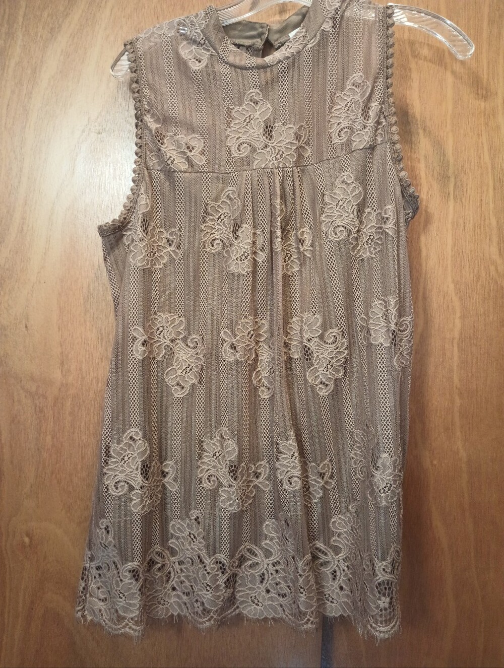 Don't Stop Believing Sleeveless, Lined Lace Top. Taupe Color. Women's XL
